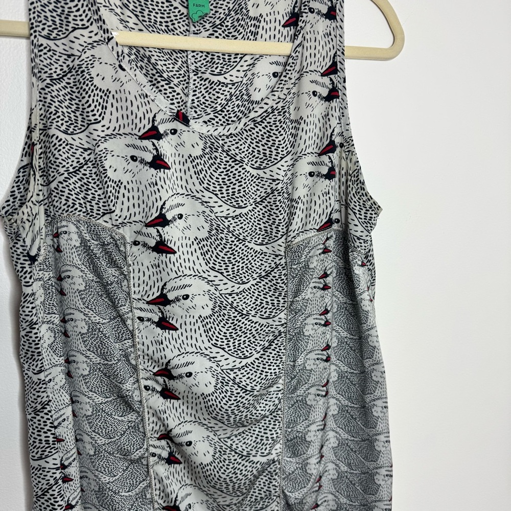 FARM Rio Gray Patterned bird Mini Dress - Picture 2 of 4